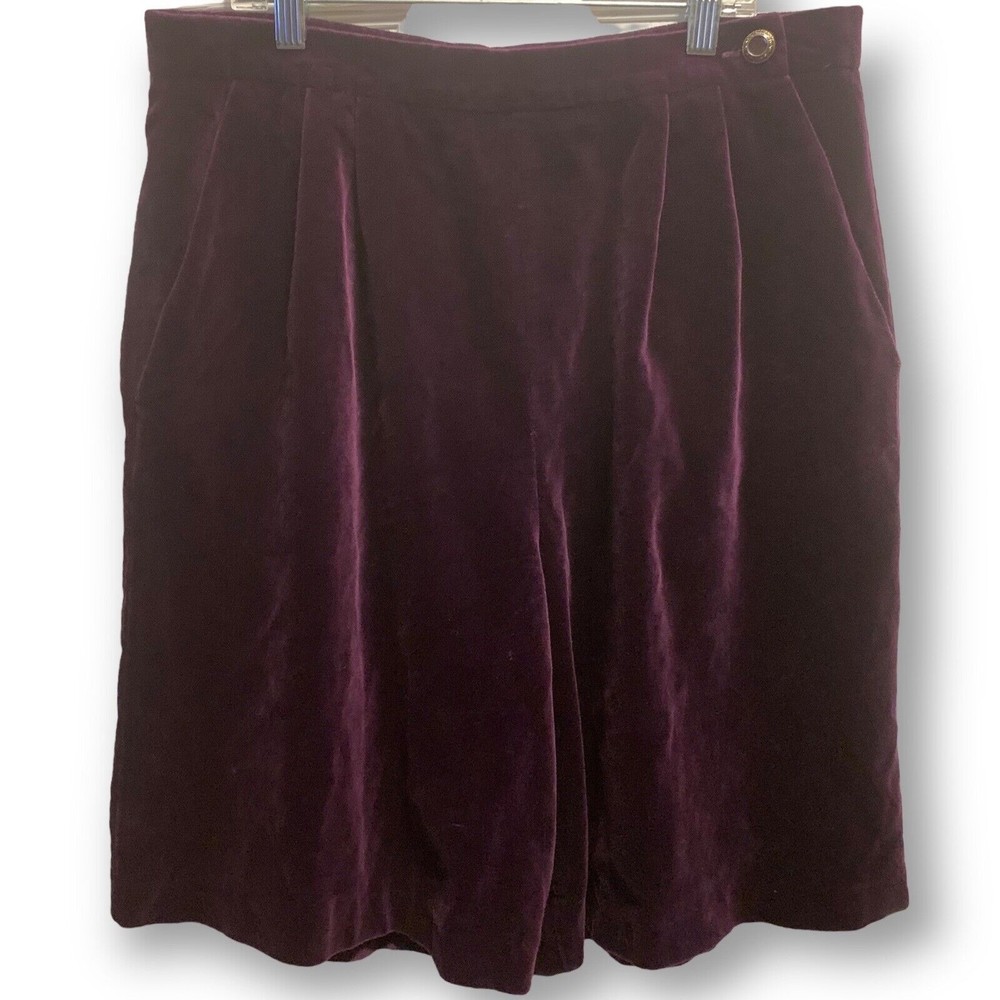 Vintage M Deep Purple Velvet Bermuda Shorts - 80s 90s Y2K Academia 32” Waist